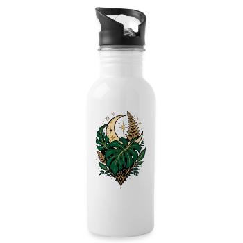 Monstera Moon – Mystisches Botanical Design - Trinkflasche mit integriertem Trinkhalm - Weiß - Rechts