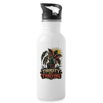 Thirsty but Thriving – Pflanzen Humor - Trinkflasche mit integriertem Trinkhalm - Weiß - Rechts