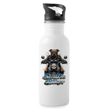 Staffie-Biker 1b-049b - Trinkflasche mit integriertem Trinkhalm - Weiß - Rechts