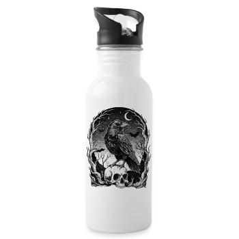 Raven over skull in the moonlight - Water bottle with straw - white - Right