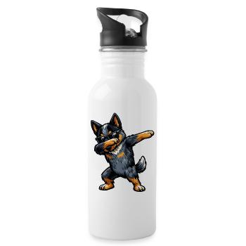 Dabbing Australian Cattle Dog - Water bottle with straw - white - Right