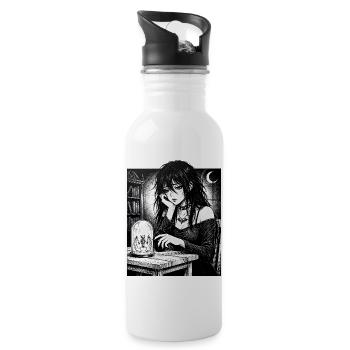 Gothic night owl in a glass - Water bottle with straw - white - Right