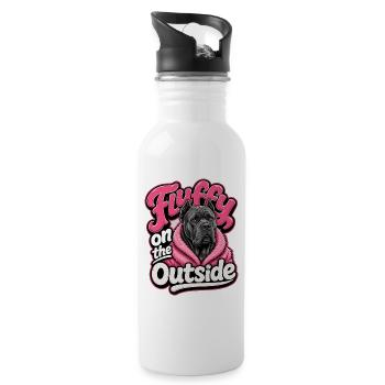 Fluffy on the Outside - Dog Graphic - Water bottle with straw - white - Right