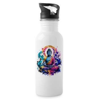 Buddha Wave Meditation Art - Water bottle with straw - white - Right