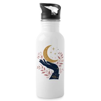Mystical Hand with Moon – Celestial Gothic Design - Water bottle with straw - white - Right