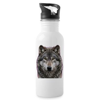 Midnight Wolf Portrait - Water bottle with straw - white - Right