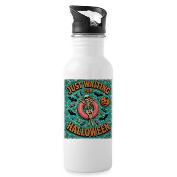Waiting for Halloween Skeleton Hallloween Anticipation - Water bottle with straw - white - Right