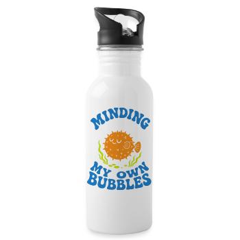 Minding My Own Bubbles Puffer Fish - Water bottle with straw - white - Right