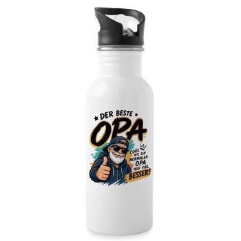 Opa Cool: Der Beste Großvater - Trinkflasche mit integriertem Trinkhalm - Weiß - Rechts