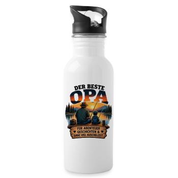 Der beste Opa Abenteuer Kuschelzeit - Trinkflasche mit integriertem Trinkhalm - Weiß - Rechts