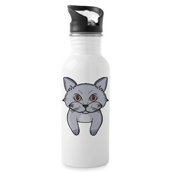 Cute Grey Cat Face Peeking Kitten Portrait - Water bottle with straw - white - Right