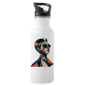 Retro Portrait – Geometric Colors - Water bottle with straw - white - Right