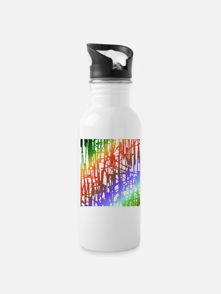 Regenbogen Liniengewitter - Trinkflasche mit integriertem Trinkhalm - Weiß