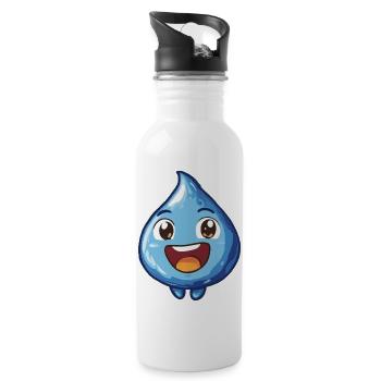 Fröhlicher Wassertropfen Cartoon - Trinkflasche mit integriertem Trinkhalm - Weiß - Rechts