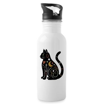 Magische Katze - Schwarz Bunt - Trinkflasche mit integriertem Trinkhalm - Weiß - Rechts