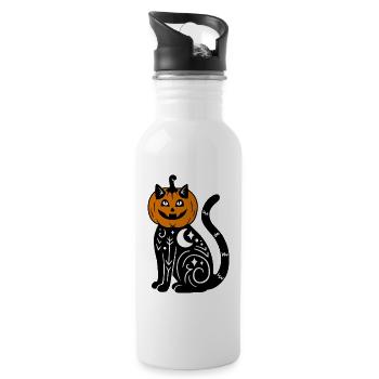 Halloween Katze Kürbiskostüm - Trinkflasche mit integriertem Trinkhalm - Weiß - Rechts