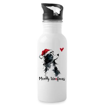 Border Collie Weihnachtsmütze Merry Woofmas Herz - Trinkflasche mit integriertem Trinkhalm - Weiß - Rechts