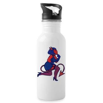 Crimson Devil Pinup - Trinkflasche mit integriertem Trinkhalm - Weiß - Rechts