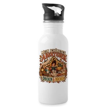 Mein schönstes Abenteuer – Decken & Bücher - Trinkflasche mit integriertem Trinkhalm - Weiß - Rechts