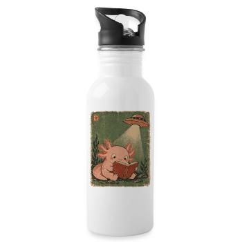Vintage Japanese Axolotl Buchliebhaber UFO Alien - Trinkflasche mit integriertem Trinkhalm - Weiß - Rechts