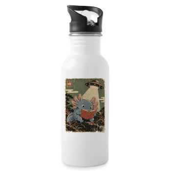 Vintage Japanese Axolotl Buchliebhaber UFO Alien - Trinkflasche mit integriertem Trinkhalm - Weiß - Rechts