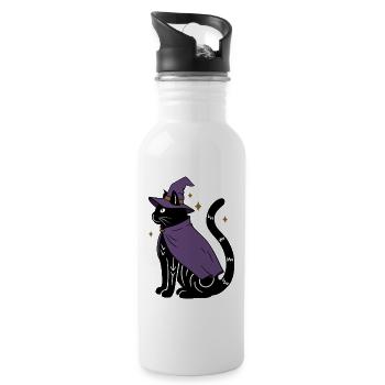 Magische Halloween Katze als Hexe - Bunt - Trinkflasche mit integriertem Trinkhalm - Weiß - Rechts