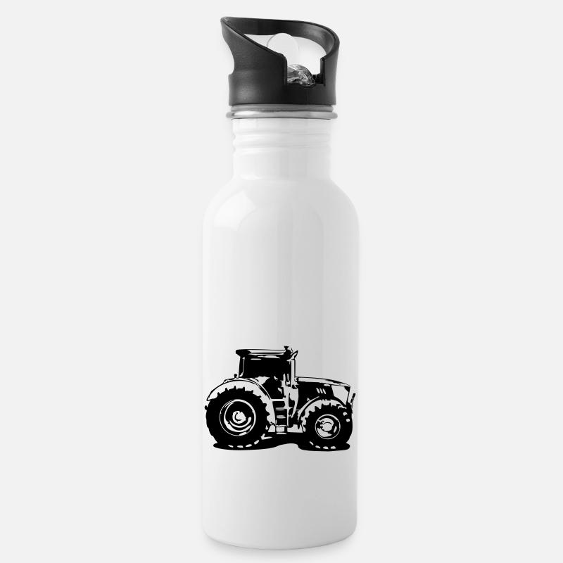 Traktor JD 6215R - Trinkflasche mit integriertem Trinkhalm - Weiß