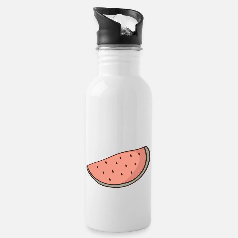 Wassermelone - Trinkflasche mit integriertem Trinkhalm - Weiß