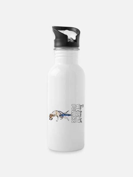 Power, stamina, heart - Weight Pulling - Trinkflasche mit integriertem Trinkhalm - Weiß