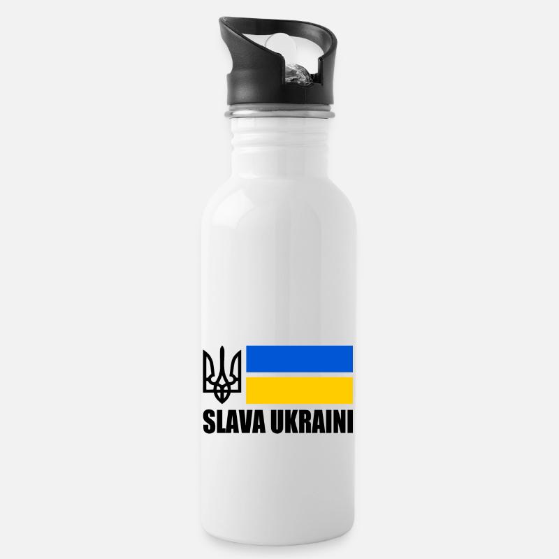 Ukraine - Trinkflasche mit integriertem Trinkhalm - Weiß