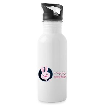 Cute Bunnies w/ Happy Easter for Teacher - Water bottle with straw - white - Right