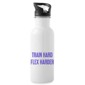 Train Hard Flex Harder - Trinkflasche mit integriertem Trinkhalm - Weiß - Rechts