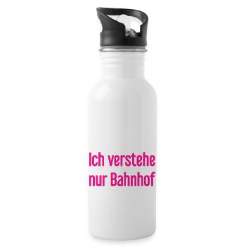 Ich verstehe nur Bahnhof - Trinkflasche mit integriertem Trinkhalm - Weiß - Rechts