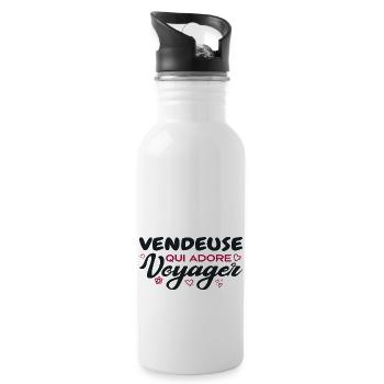 Weltreisende Verkäuferin mit einer Leidenschaft für das Reisen - Trinkflasche mit integriertem Trinkhalm - Weiß - Rechts