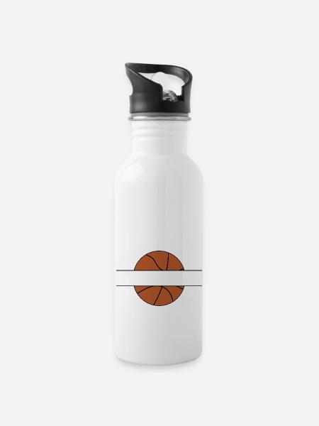 Basketball Namensschild - Trinkflasche mit integriertem Trinkhalm - Weiß