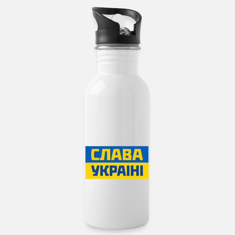Ukraine - Trinkflasche mit integriertem Trinkhalm - Weiß