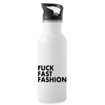 Fuck fast fashion - Trinkflasche mit integriertem Trinkhalm - Weiß - Rechts