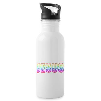 jesus rs regenbogen - Trinkflasche mit integriertem Trinkhalm - Weiß - Rechts