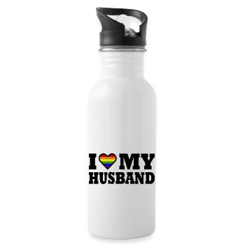 I love my husband - Trinkflasche mit integriertem Trinkhalm - Weiß - Rechts
