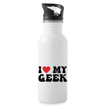 Ich liebe meinen Geek - Trinkflasche mit integriertem Trinkhalm - Weiß - Rechts