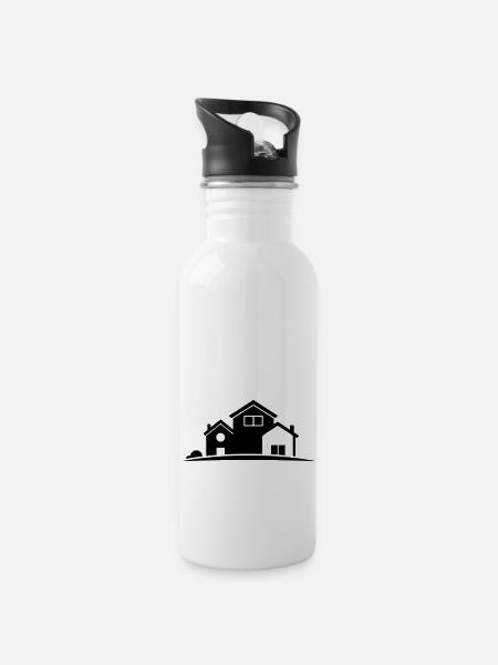 Haus - Trinkflasche mit integriertem Trinkhalm - Weiß