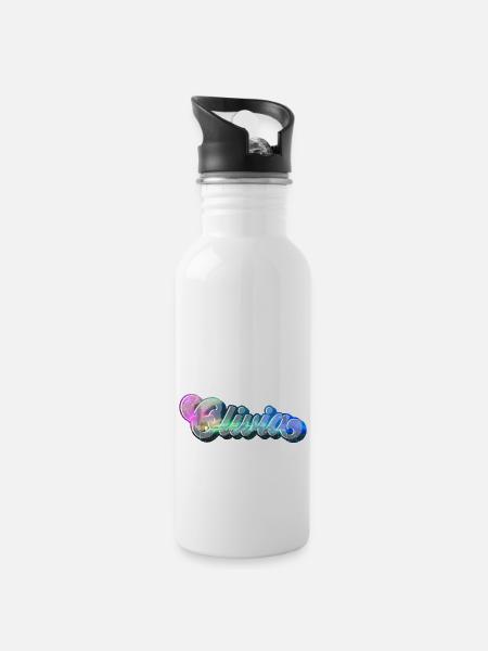 Olivia Schöner Mädchen Name - Trinkflasche mit integriertem Trinkhalm - Weiß
