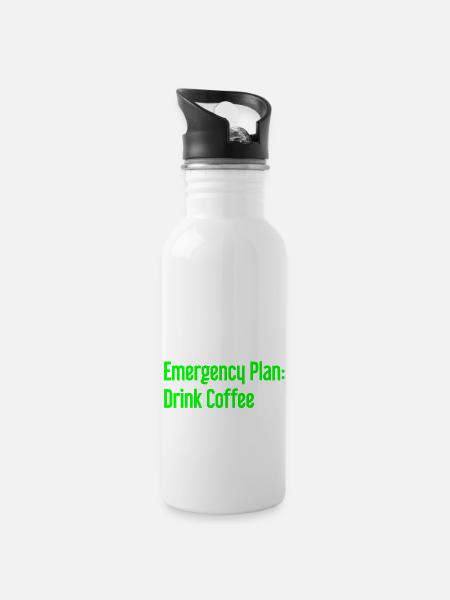 Kaffee-Notfallplan - Trinkflasche mit integriertem Trinkhalm - Weiß