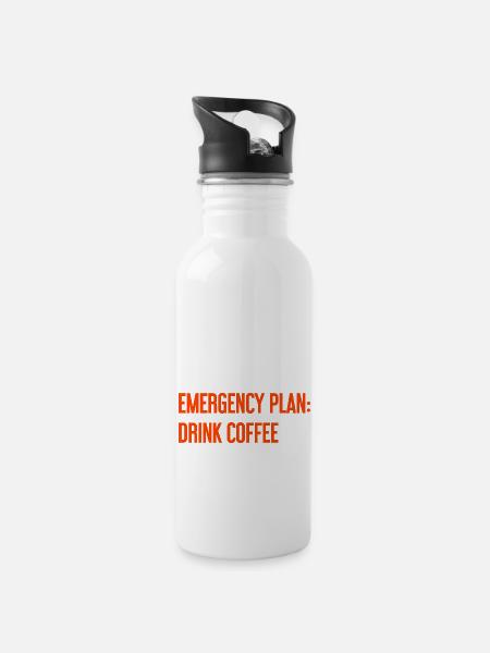 Kaffee-Notfallplan - Trinkflasche mit integriertem Trinkhalm - Weiß