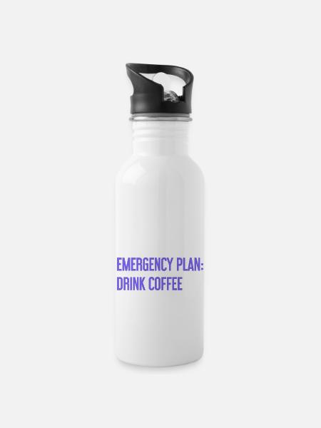 Kaffee-Notfallplan - Trinkflasche mit integriertem Trinkhalm - Weiß