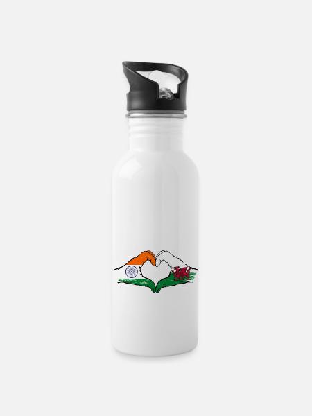 Indien Wales Flagge Hände Herzform used - Trinkflasche mit integriertem Trinkhalm - Weiß