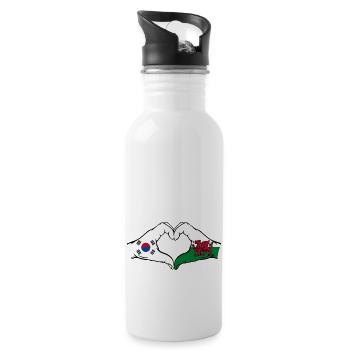 Südkorea Wales Flagge Hände Herzform - Trinkflasche mit integriertem Trinkhalm - Weiß - Rechts