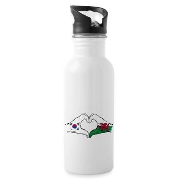 Südkorea Wales Flagge Hände Herzform used - Trinkflasche mit integriertem Trinkhalm - Weiß - Rechts