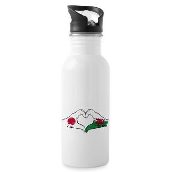 Japan Wales Flagge Hände Herzform used - Trinkflasche mit integriertem Trinkhalm - Weiß - Rechts