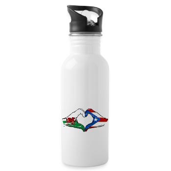 Wales Puerto Rico Flagge Hände Herzform - Trinkflasche mit integriertem Trinkhalm - Weiß - Rechts